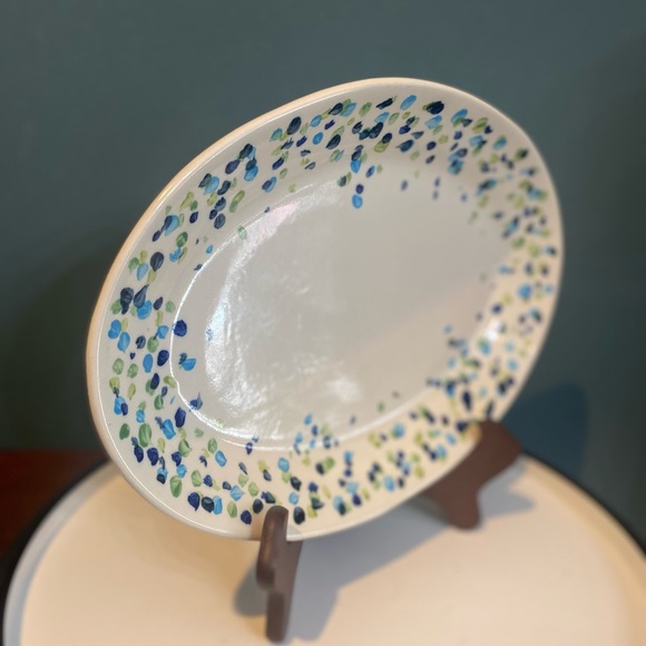 Gail Pittman Signed GAP28 12.5” Oval Platter Blue Green Dots On White 2007 - Picture 4 of 7